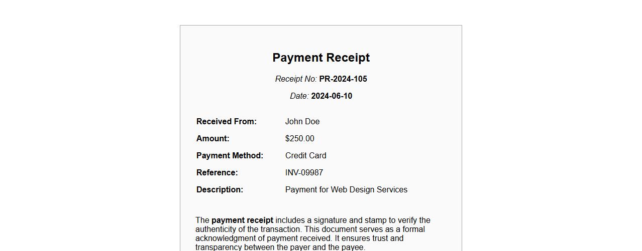 Payment receipt with signature and stamp image preview