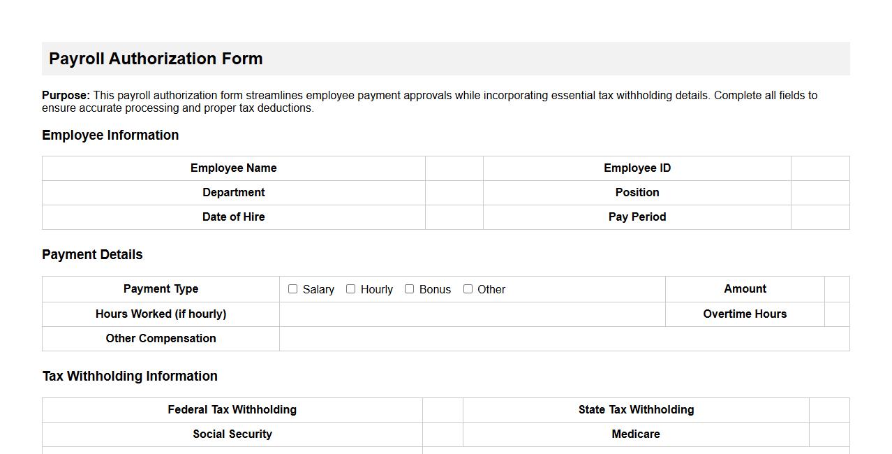 payroll authorization form sample including tax withholding image preview
