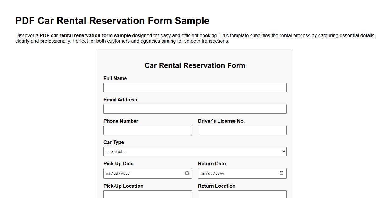 PDF car rental reservation form sample image preview