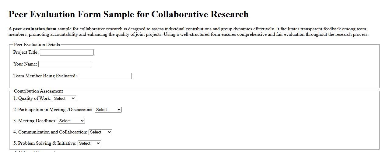 Peer evaluation form sample for collaborative research image preview