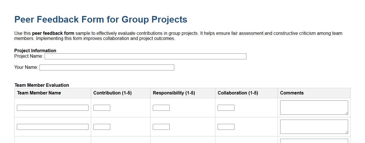 Peer feedback form sample for group projects image preview