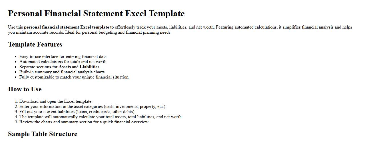 personal financial statement excel template with automated calculations image preview