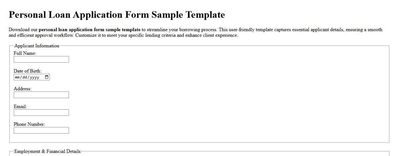 Personal loan application form sample template image preview