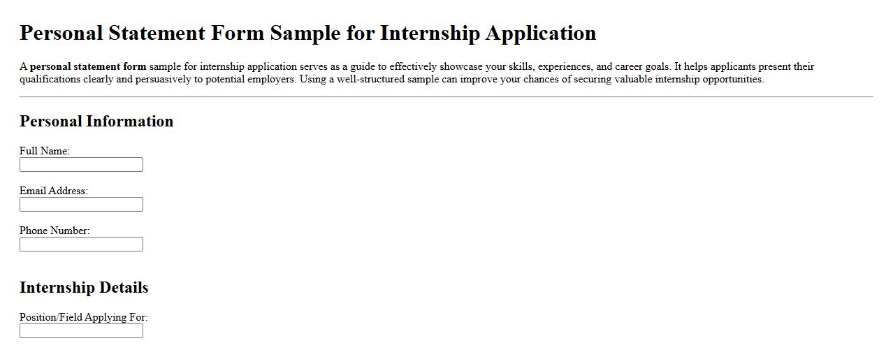 personal statement form sample for internship application image preview