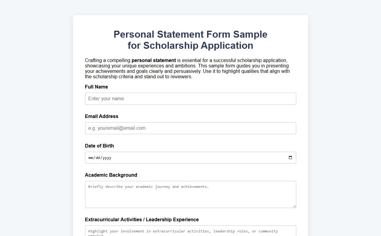personal statement form sample for scholarship application image preview