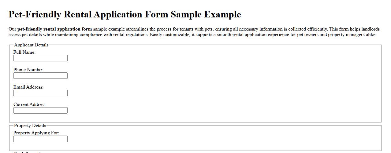 Pet-friendly rental application form sample example image preview