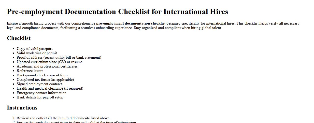 Pre-employment documentation checklist for international hires image preview