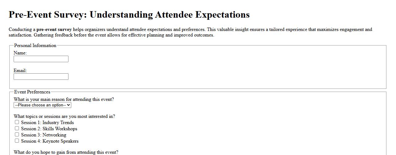 pre-event survey for attendee expectations image preview