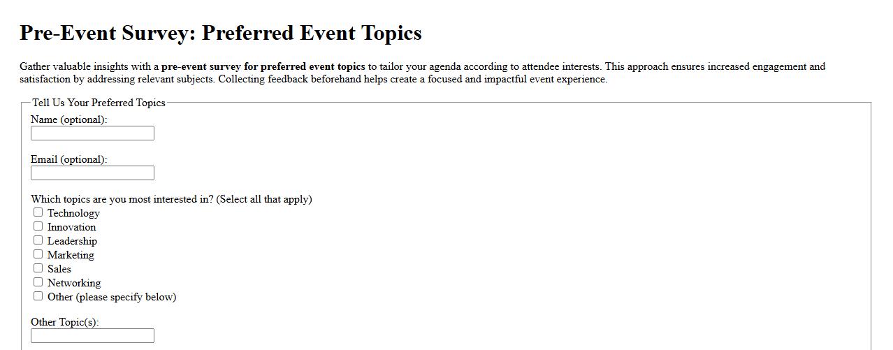 pre-event survey for preferred event topics image preview
