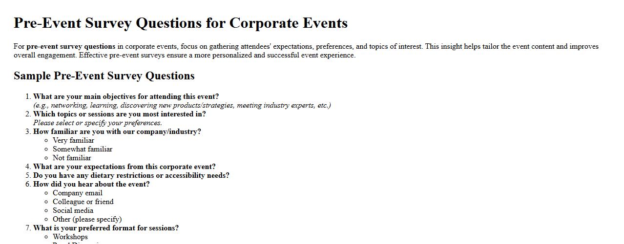 pre-event survey questions for corporate events image preview