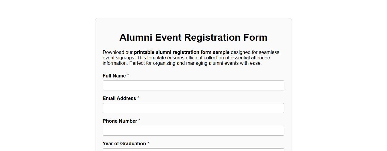 Printable alumni registration form sample for events image preview