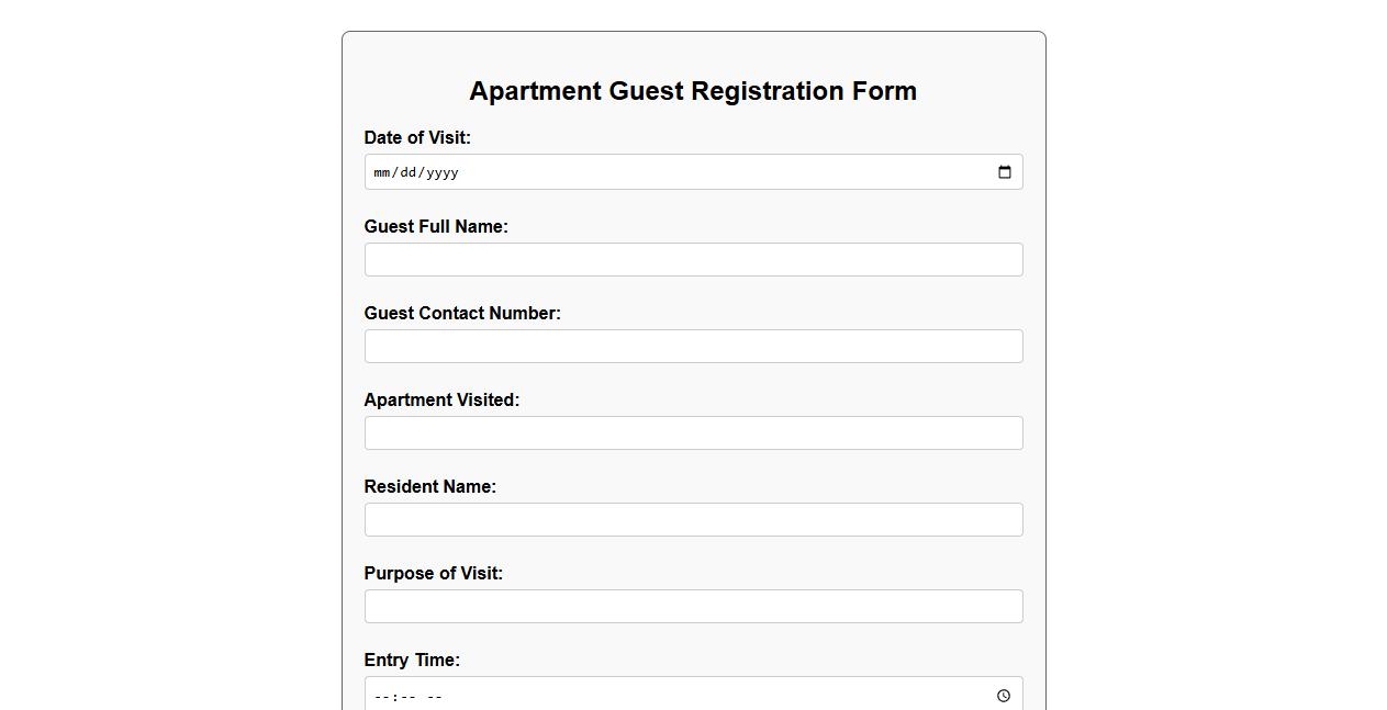 printable guest registration form sample for apartments image preview