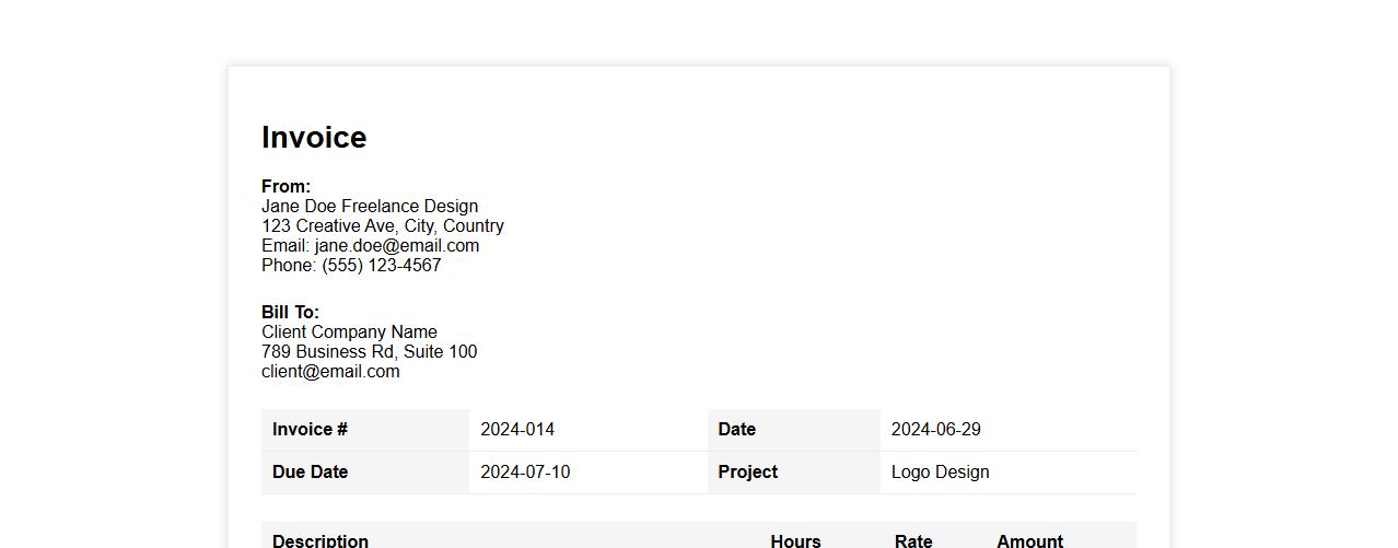 Printable invoice example for freelancers image preview