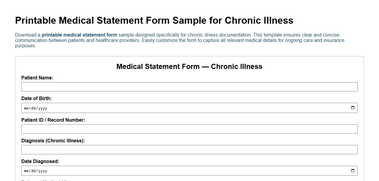 printable medical statement form sample for chronic illness image preview
