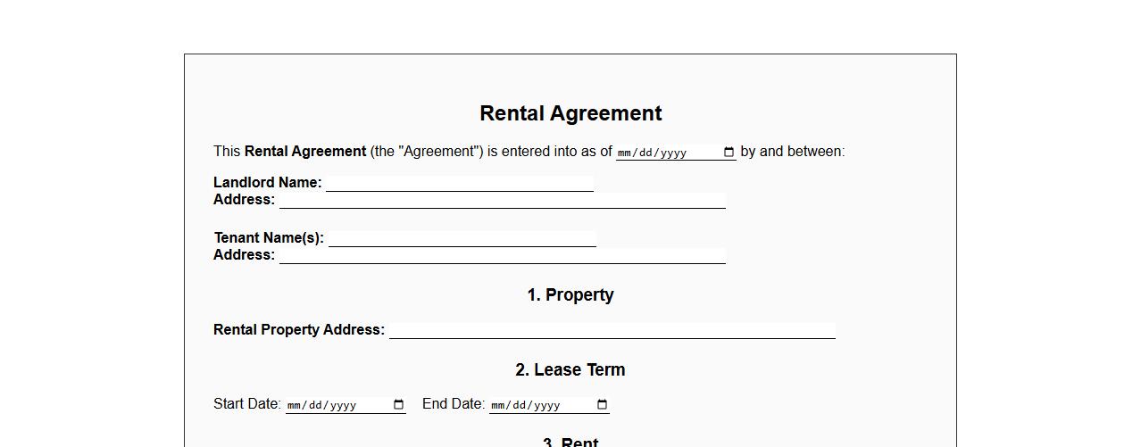 Printable real estate contract form sample for rental agreement image preview
