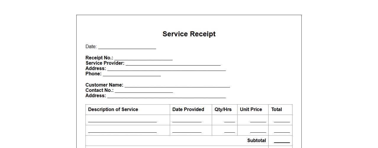 printable service receipt form sample template image preview