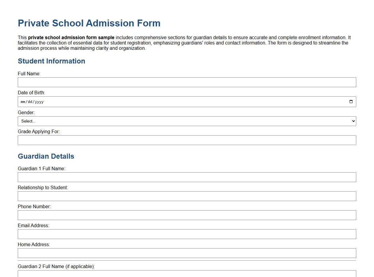 Private school admission form sample with guardian details image preview