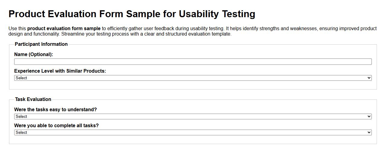 product evaluation form sample for usability testing image preview