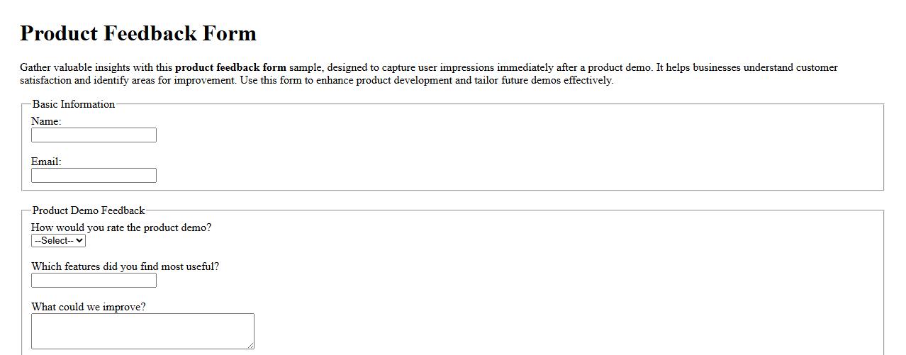 Product feedback form sample after product demo image preview