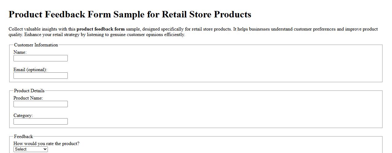 Product feedback form sample for retail store products image preview