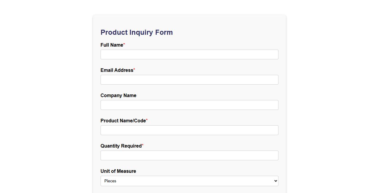 product inquiry form sample with quantity specification image preview