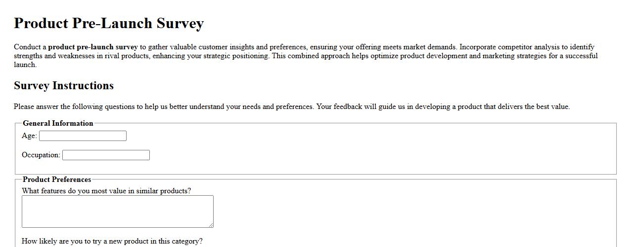 product pre-launch survey with competitor analysis factor image preview