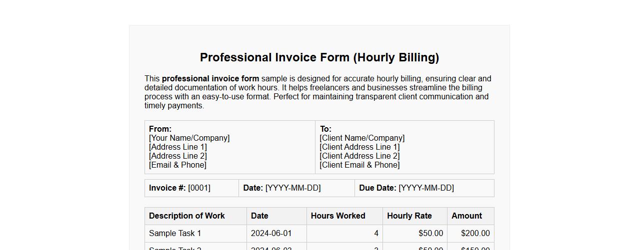 professional invoice form sample for hourly billing image preview