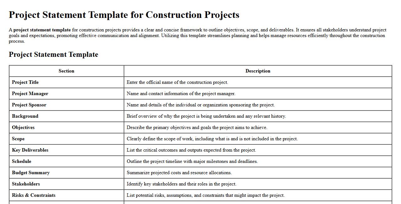 Project statement template for construction projects image preview