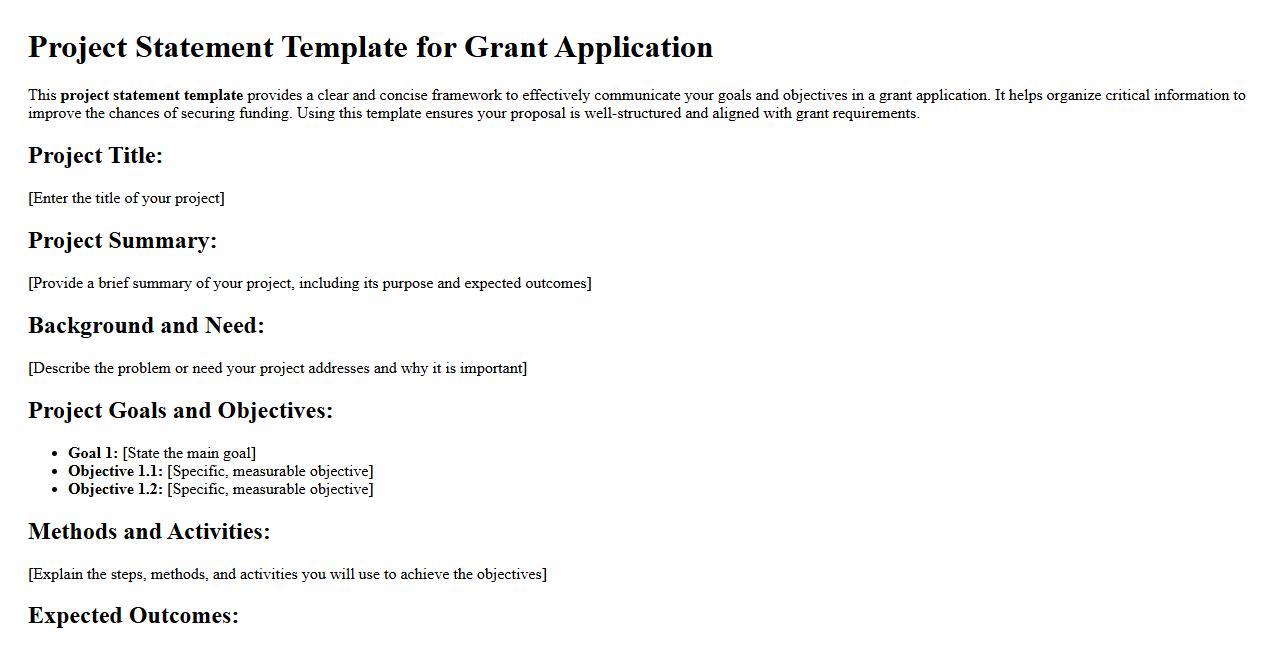 Project statement template for grant application image preview