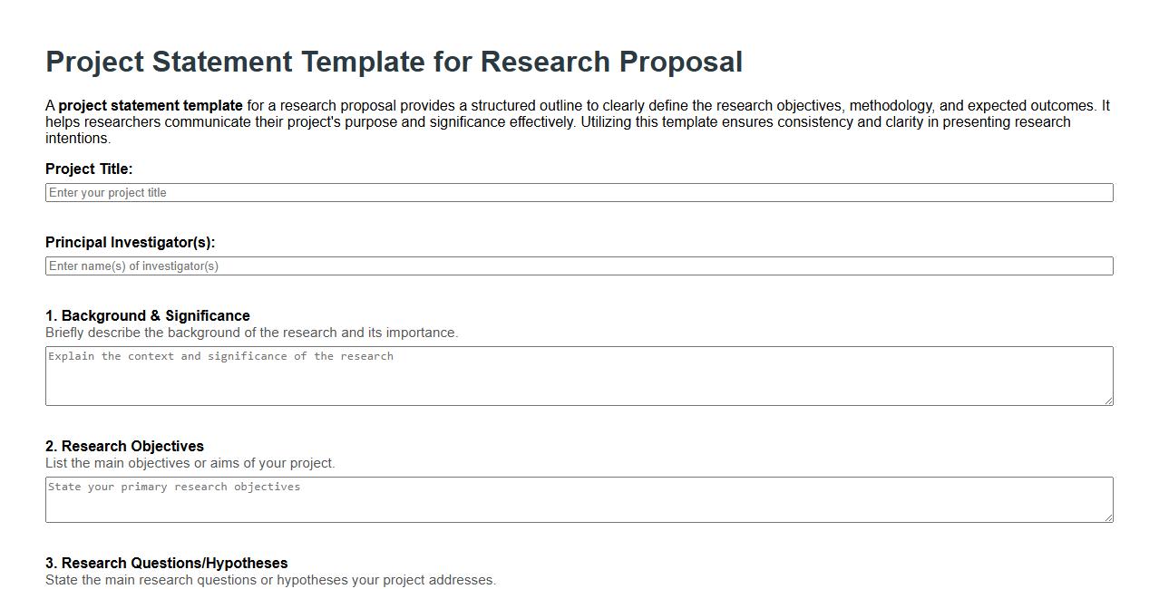 Project statement template for research proposal image preview