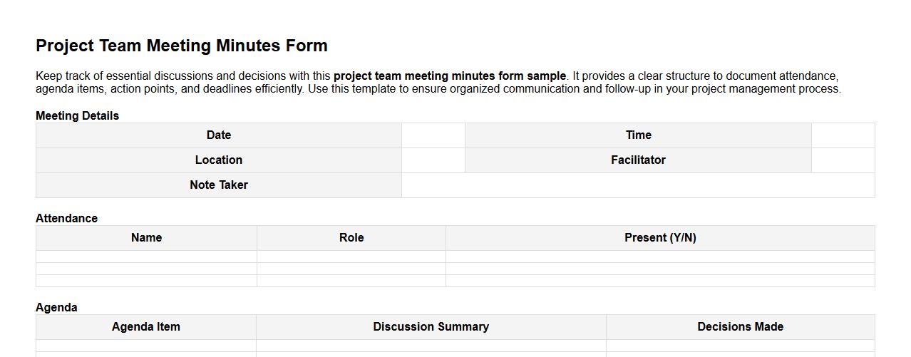 project team meeting minutes form sample image preview