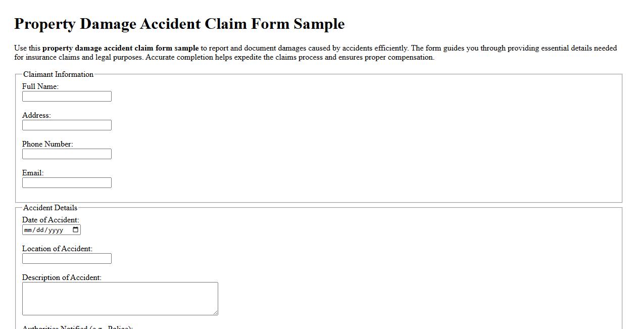 Property damage accident claim form sample image preview