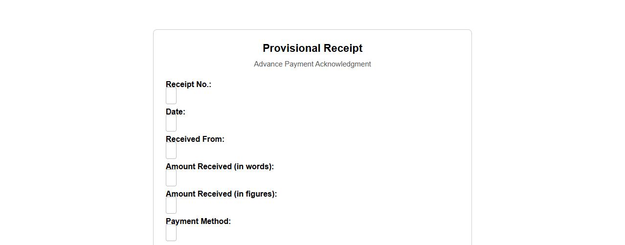 Provisional receipt form sample for advance payment image preview