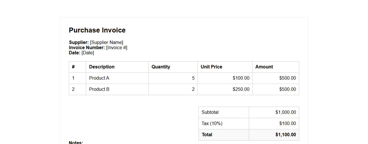 Purchase invoice format with tax calculation image preview