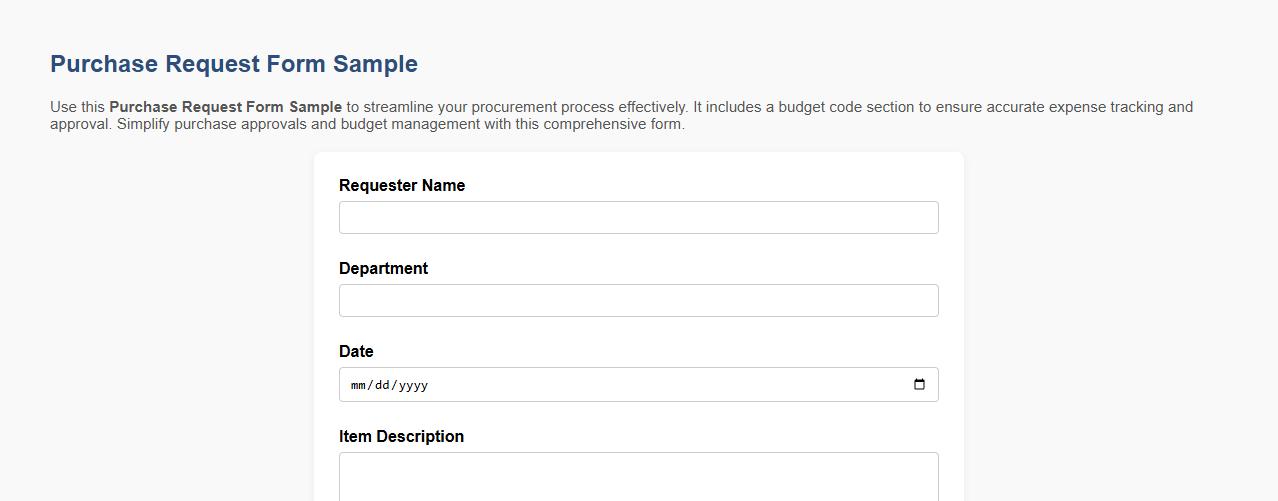 Purchase Request Form Sample Including Budget Code image preview