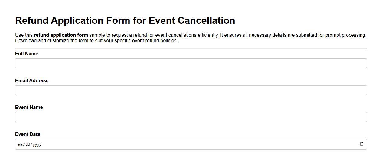 Refund application form sample for event cancellation image preview