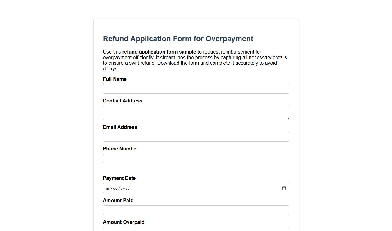 Refund application form sample for overpayment image preview