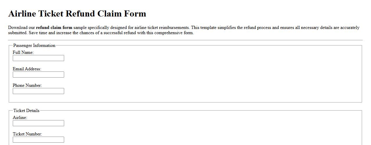 Refund claim form sample for airline ticket image preview