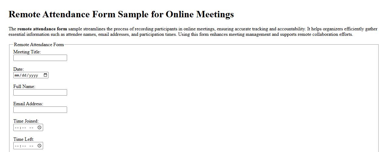Remote attendance form sample for online meetings image preview