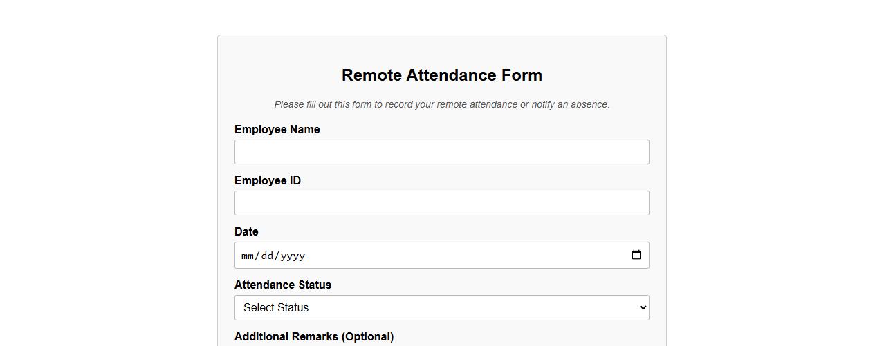 Remote attendance form sample with reason for absence image preview