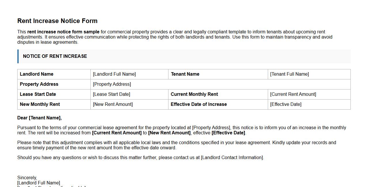 rent increase notice form sample for commercial property image preview