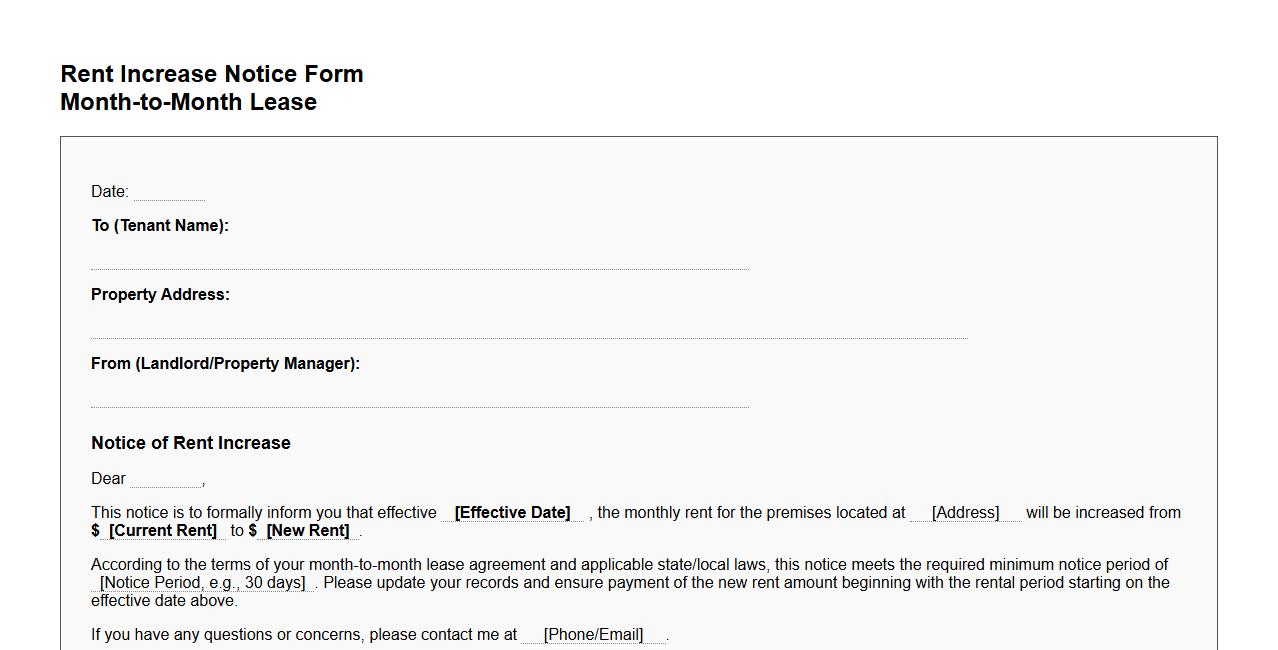 rent increase notice form sample for month-to-month lease image preview