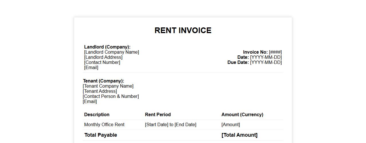 Rent invoice format for company lease agreements image preview