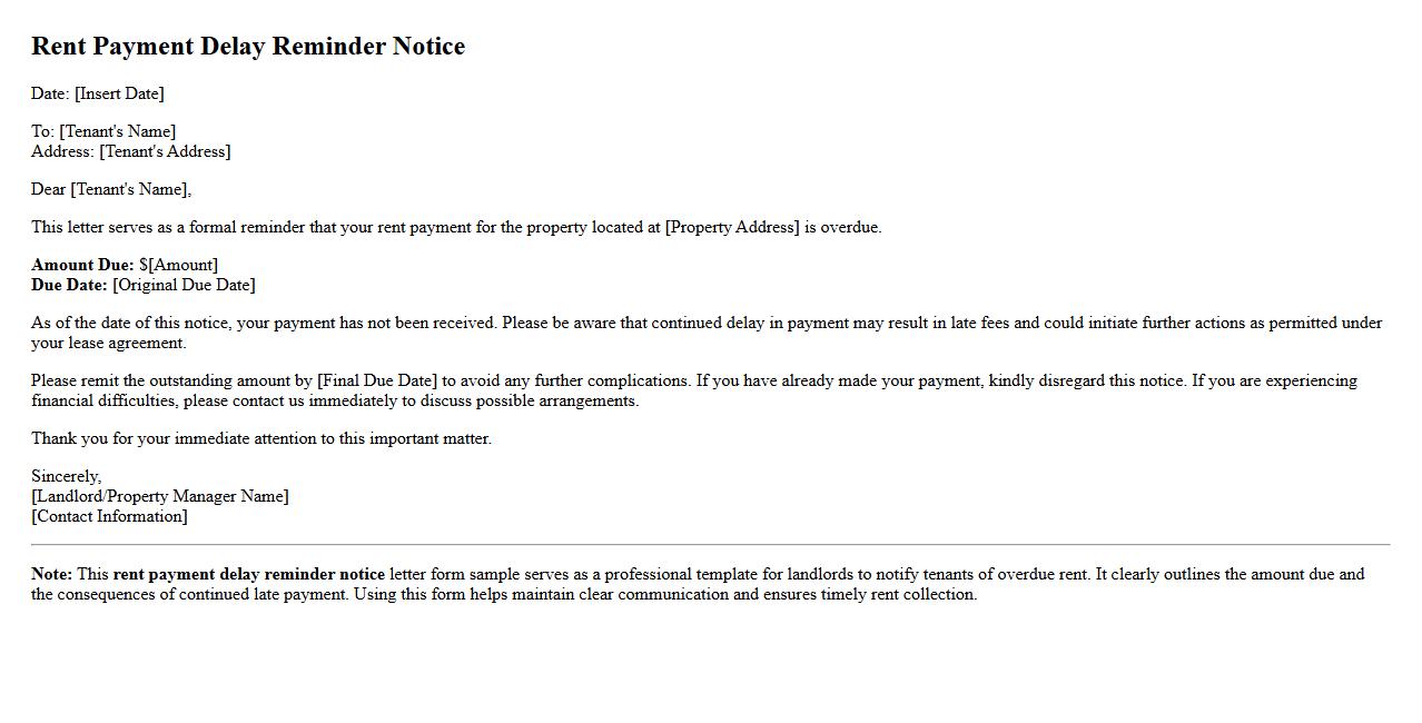 rent payment delay reminder notice letter form sample image preview
