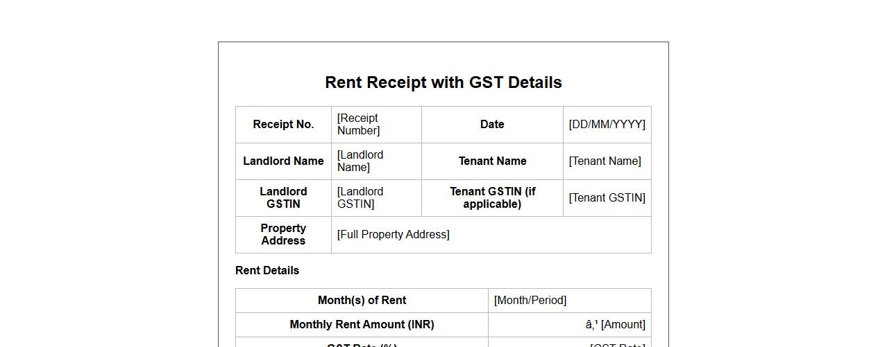 Rent receipt template with GST details India image preview