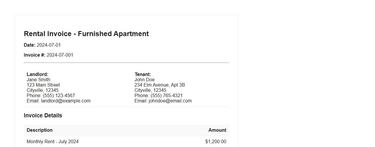 rental invoice example for furnished apartment image preview