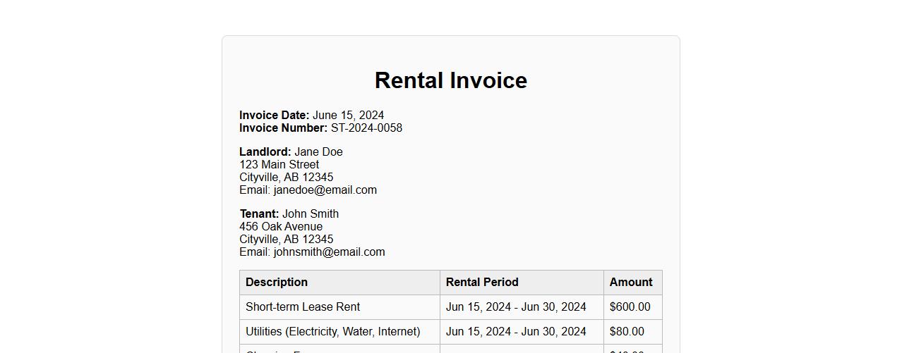 rental invoice example for short-term lease image preview
