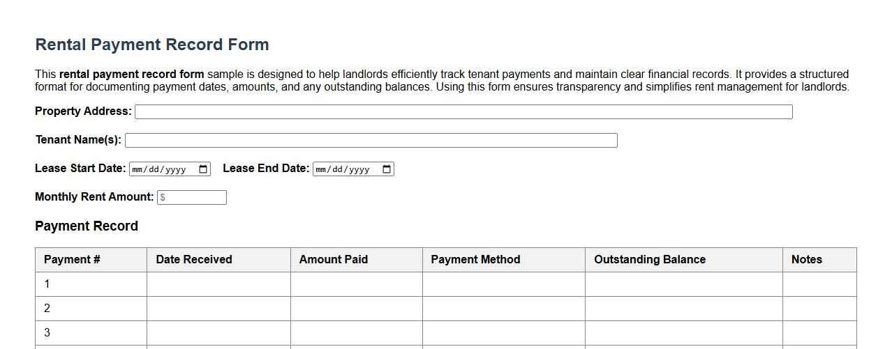 Rental payment record form sample for landlords image preview