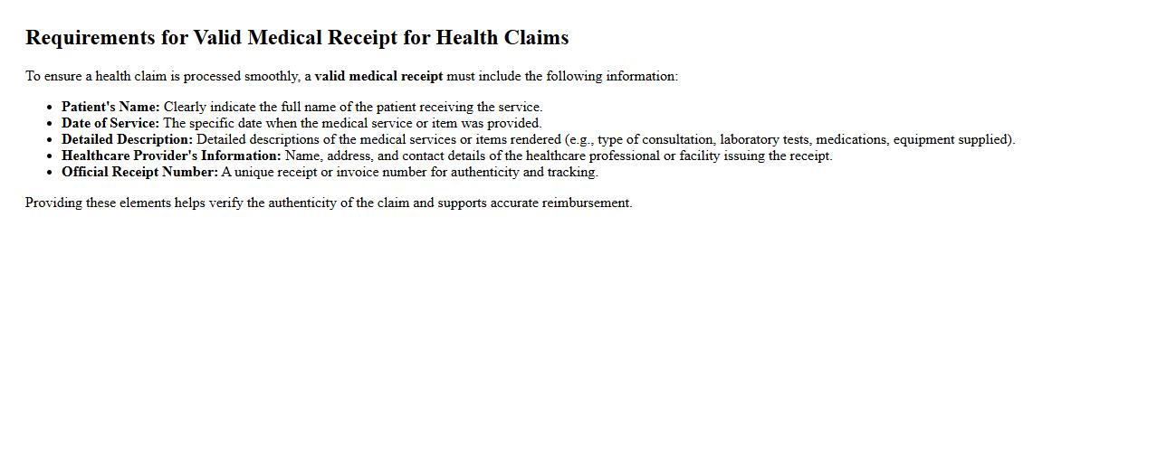 requirements for valid medical receipt for health claims image preview