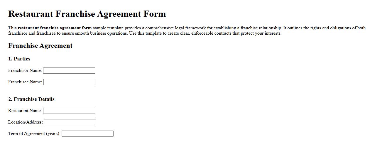 restaurant franchise agreement form sample template image preview